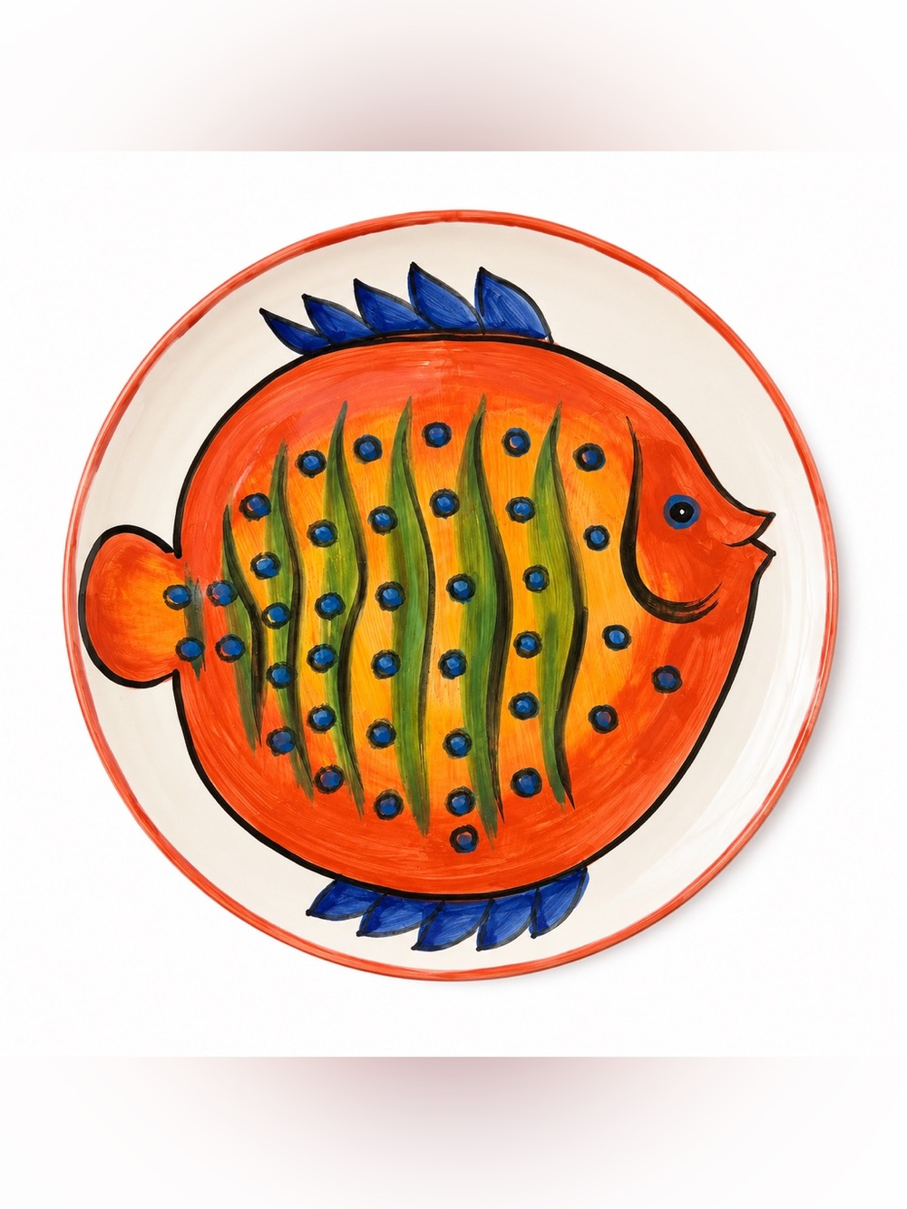 Vietri Italy Hand Painted Fish Plate Coastal Mediterranean Pottery 8.5”
